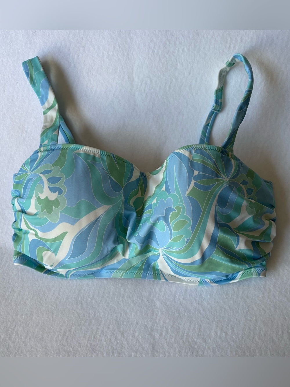 Shade & Shore Blue Green Retro Floral Molded Underwire Bikini Top 38DD